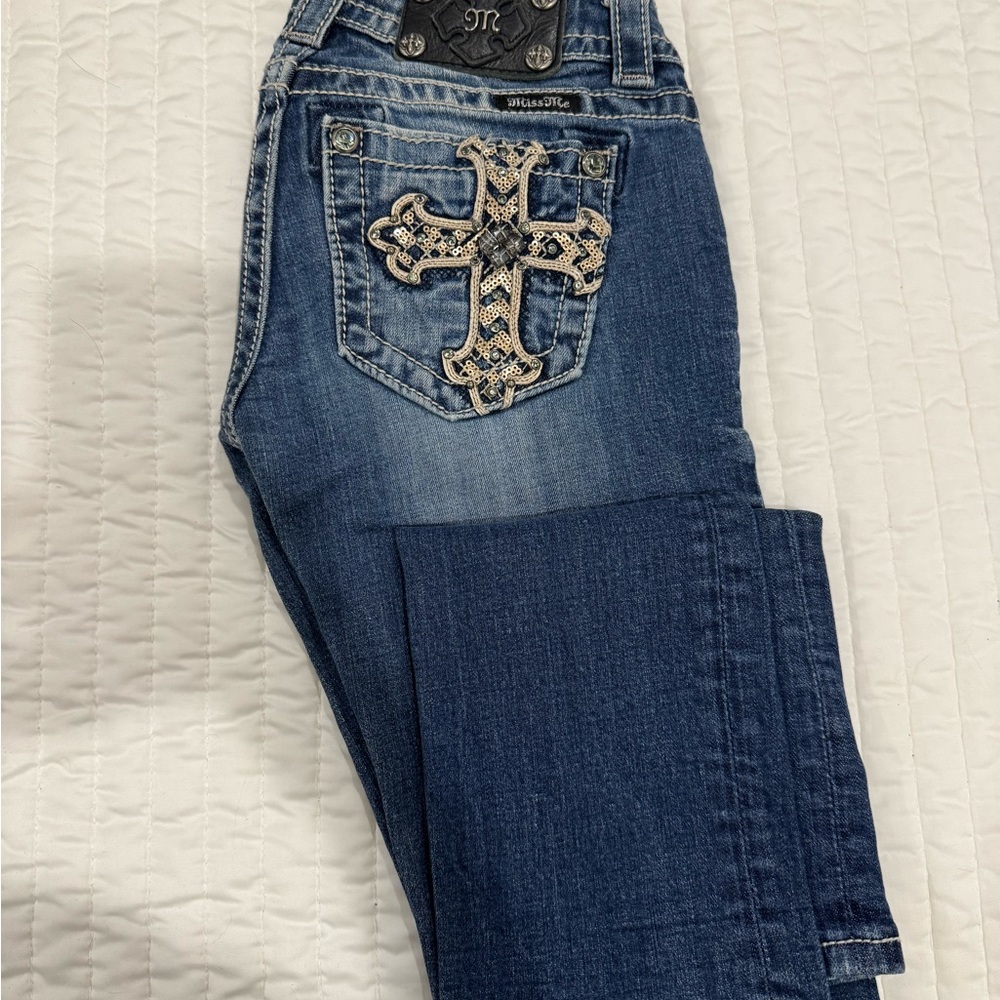 Miss Me Straight Leg Jean with Cross Embellishment